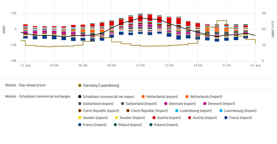 Electricity trade and highest price on 13 June 2019
