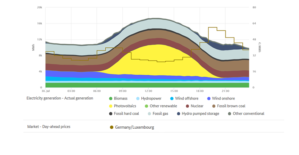 Highest price and generation on 30 July 2020