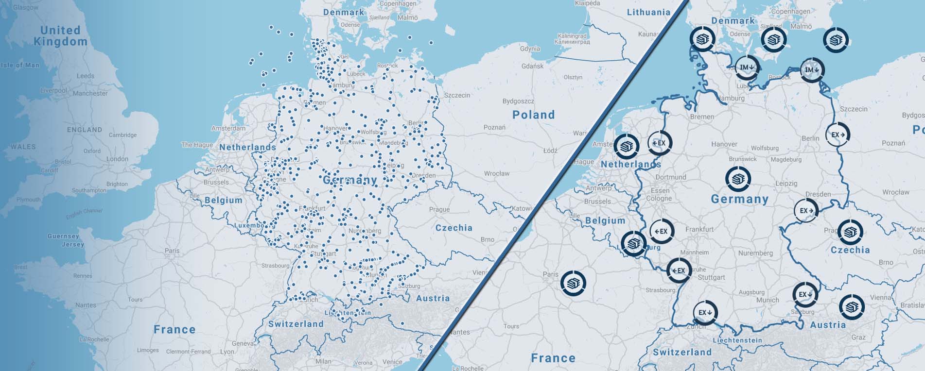 Map of Europe centred on Germany.